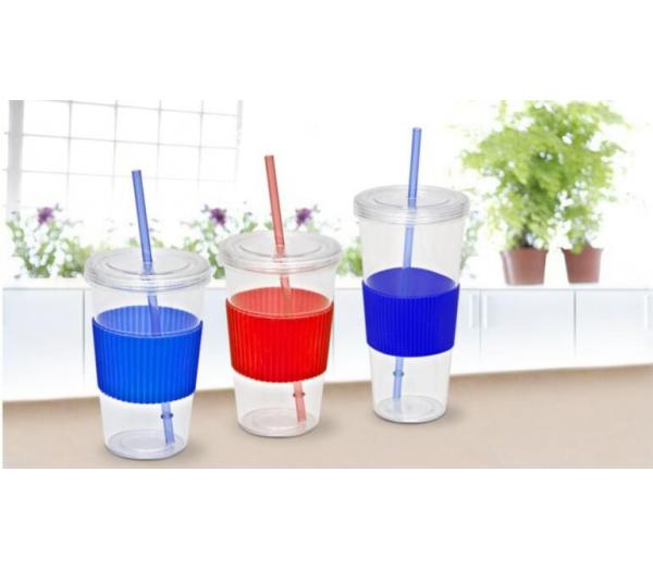 Plastic tumbler with straw
