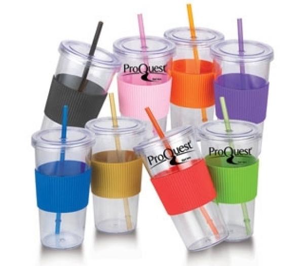 Plastic tumbler with straw
